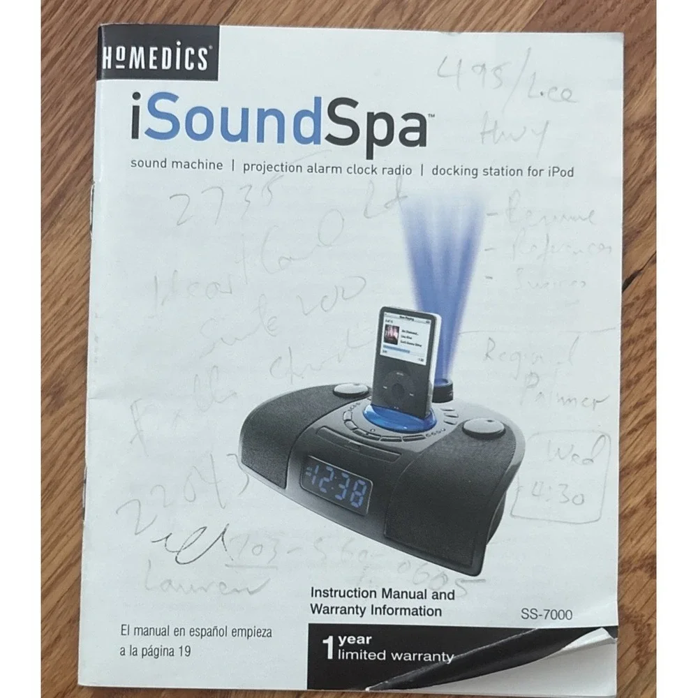HoMedics SoundSpa SS-7000 ceiling projector iPod docking station alarm clock‎